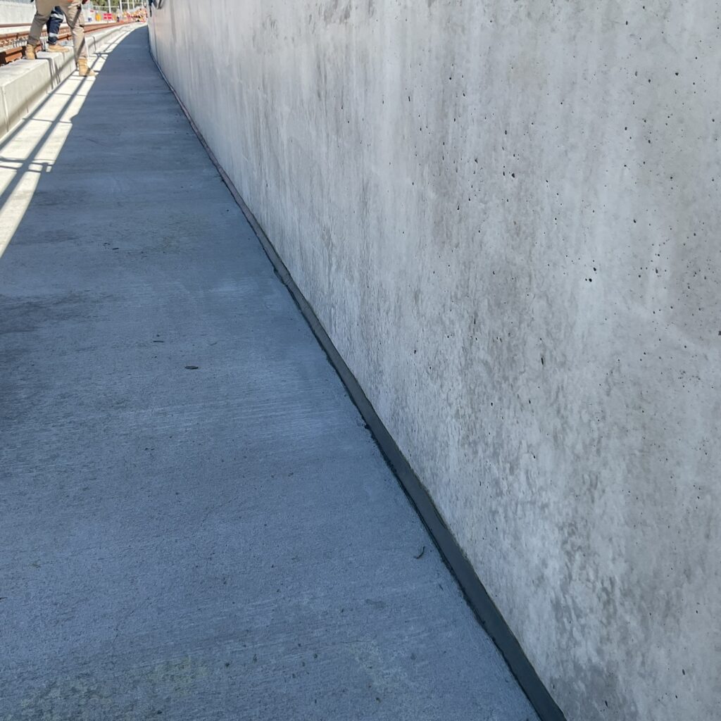 Completed wall-to-slab joint waterproofing on the Byford rail extension